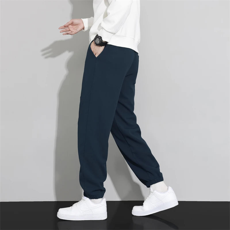 2026 New Men's Blue Drawstring Casual Pants,Fashion Patchwork Trousers,Black,Dark Gray Pant, Asian Size M-5XL, 6XL, 7XL, 8XL