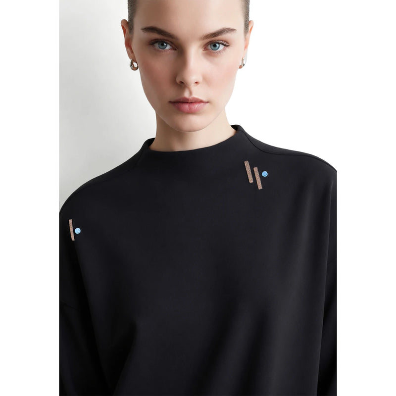Amii Women's Oversized Pullover Hoodie Embroidered Drop Shoulder Casual Business Mock Neck Top Autumn Hoodies for Women 12623123