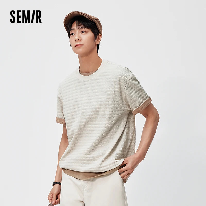 Semir Mens Tshirt 2026 Solid Texture Knitted Slightly Loose Crew Neck Slightly Elastic Casual