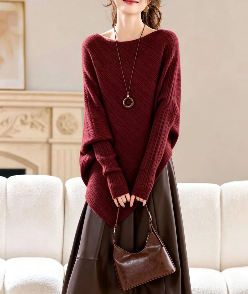 Lazy Wind Bat Sleeve Irregular Sweater Women's Autumn Winter Loose Knitted Bottoming Shirt Premium Ladies Top Pullover Jumper