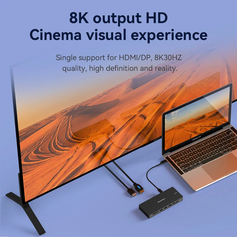 ស្ថានីយ៍ចត Blueendless 8K Dual HDMI DP USB C HUB USB 3.2 GEN 2 SD/TF 100W PDRJ45 Ethernet 3.5mm Audio Adapter សម្រាប់ MacBook
