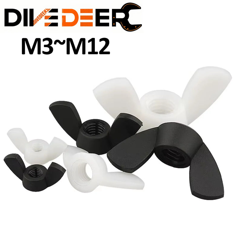 M3 M4 M5 M6 M8 M10 M12 Black White Nylon Nut Wingnut Butterfly Nut Plastic Wing Nuts