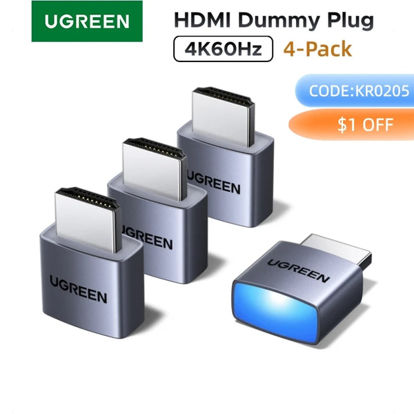 UGREEN 【4 Pack】 4K HDMI Display Emulator & HDMI Dummy Plug – Virtual Monitor for Gaming & Screen Lock Bypass Adapter
