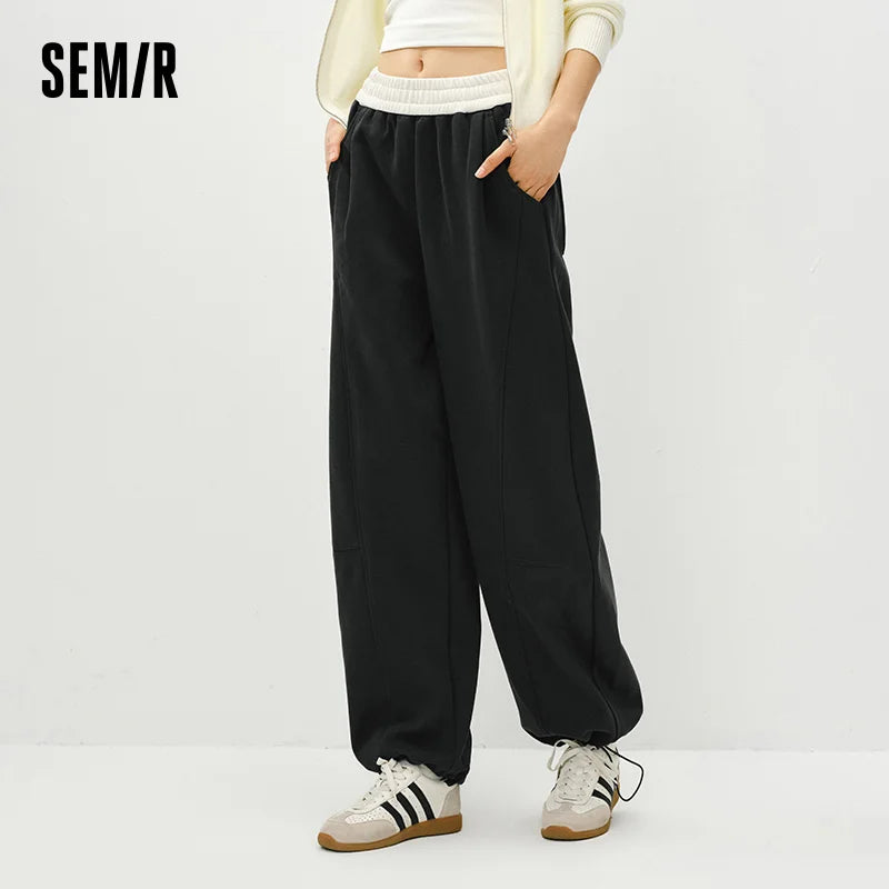 Semir Fleece Pants Women 2026 Spring Color Block Banana Wide Leg Split Design Casual Comfortable Stylish Sweatpants