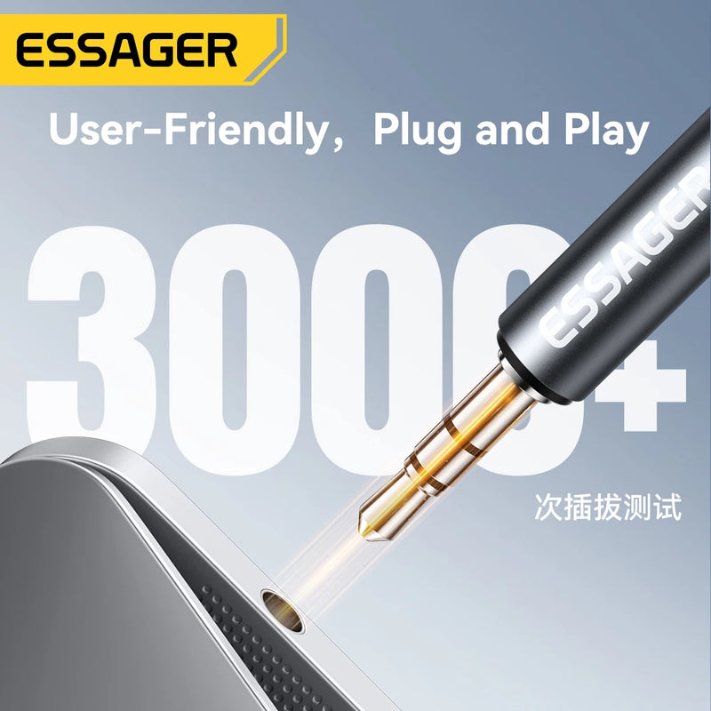 ឧបករណ៍ភ្ជាប់អូឌីយ៉ូ Essager 3.5mm បុរសទៅបុរស Jack សម្រាប់ទូរស័ព្ទចល័តកាសស្តាប់ត្រចៀករថយន្ត MP3 ឧបករណ៍បំពងសម្លេងកុំព្យូទ័រយួរដៃថេប្លេត Jack ស្តេរ៉េអូ