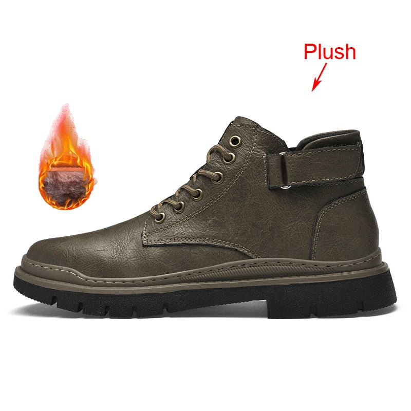 Winter Mens Casual Leather Boots Men Genuine Leather Ankle Boots Booties High Quality Handmade Shoes Botas Hombre Cuero