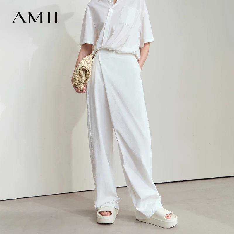 ខោ AMII រដូវស្លឹកឈើជ្រុះសម្រាប់ស្ត្រីឆ្នាំ ២០២៥ ខោជើងវែងមិនស្មើគ្នាសម្រាប់ស្ត្រី រចនាប័ទ្មថ្មី ខោវែងរលុងសម្រាប់ស្ត្រី 12542016
