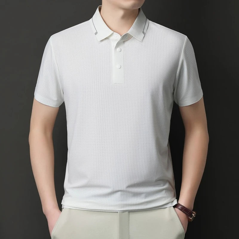 Men‘s 180g Seamless Polo Shirt with UV 50+ & Instant Cooling, 10A Antibacterial Breathable Fabric Lightweight Quick-Dry Summer,