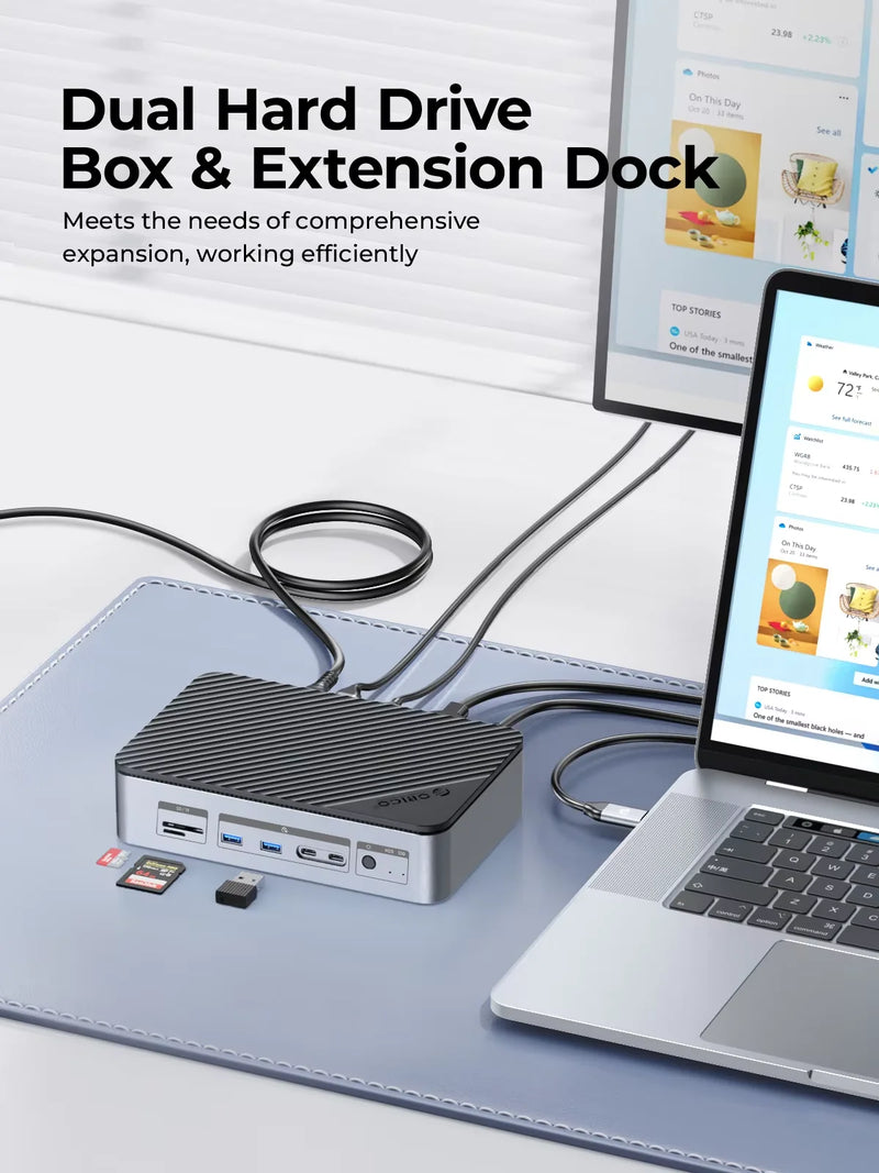 ORICO Docking Station Deck with Dual M.2 NVME SSD Case 3.5 Hard Drive Enclosure Steam Dock 10 in 1 HDMI 4K60Hz PD100W Ethernet