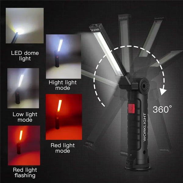 ភ្លើងការងារចល័ត COB LED ពិល USB អាចសាកបាន ចង្កៀងព្យួរម៉ាញេទិក Lanterna ជាមួយថ្មដែលភ្ជាប់មកជាមួយ ពិលបោះជំរុំ