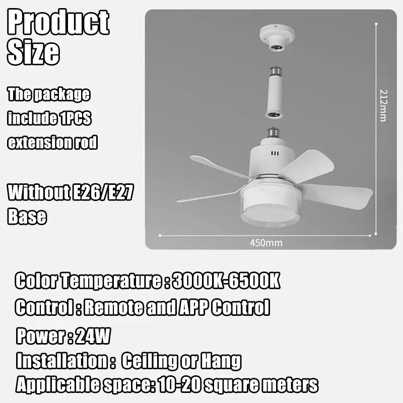 Ceiling Fan With Lamp Modern and Simple Silent Ceiling Fan 4 Speed APP Remote Control Fan Lights for Bedroom Kitchen Living Room