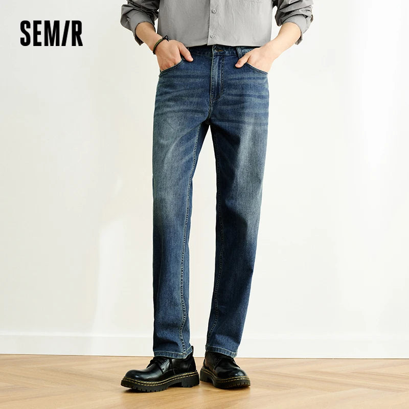 Semir Men Jeans Stretch 2026 Retro Washed Straight Commuter Urban Casual Everyday Style Soft Comfortable Daily Wear Trendy