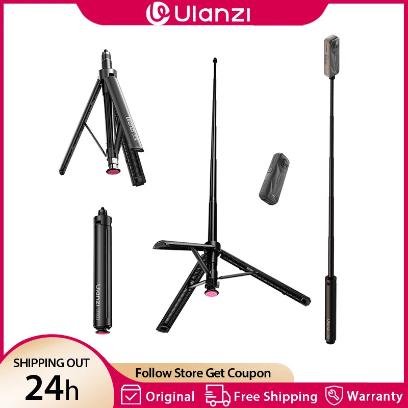 ដំបងថតរូប Ulanzi TT92 ចល័តជាមួយវីស 1/4" ជើងទម្របើកដោយស្វ័យប្រវត្តិសម្រាប់កាមេរ៉ា DJI Action Insta 360 DSLR អាលុយមីញ៉ូមស្រាល