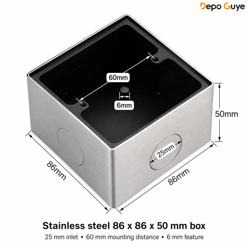 86 Type Stainless Steel Surface Mount Box Metal Wall Switch Socket Junction Back Box Universal Electrical Wiring Box20/25mm Hole