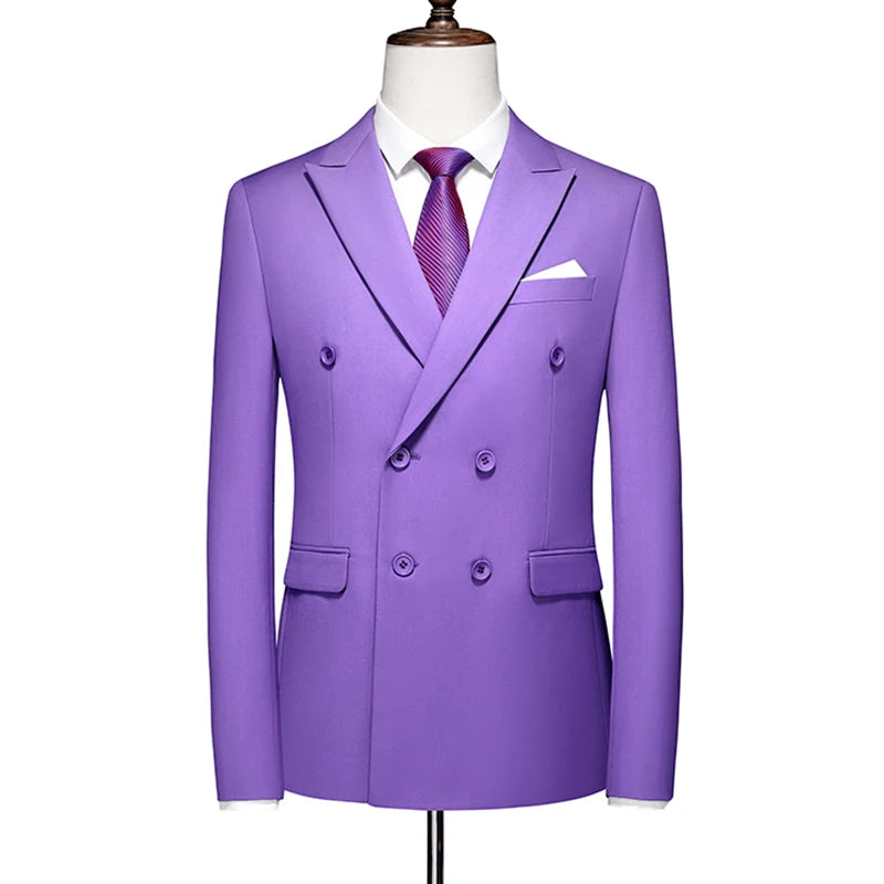 Men's Blue Long-sleeved Suit Jacket, Double-breasted Business Coat, Asian Size Slim fit Blazer,Available in Green,Red,Black,Gray
