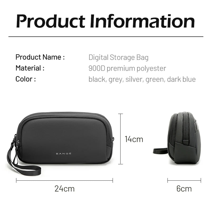 BANGE YKK Double Zipper Men Travel Organizers Portable Male Travel Bag Oxford Clutch Data Cable Storage Bags for Digital Product