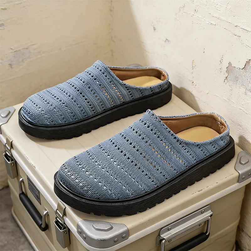 Men's casual slip on slippers summer soft-sole breathable lightweight outdoor walking shoes fashion youth sports half slippers