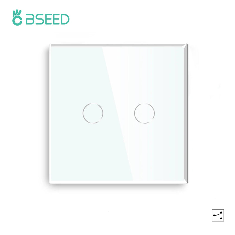 Bseed 1/2/3 Gang 2 Way Touch Light Switch with EU Socket and USB Type-C Port, Tempered Glass Wall Switch with Blue Backlight