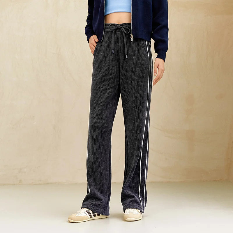 Semir Women Pants Chenille Colorblock Wide Leg Loose Fit Black 2026 Trendy Leg Lengthening Urban Casual Trousers