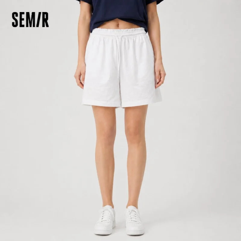 Semir Women Shorts Draping Ruffle Elastic Waist Loose Straight Shorts 2026 Summer Simple Casual