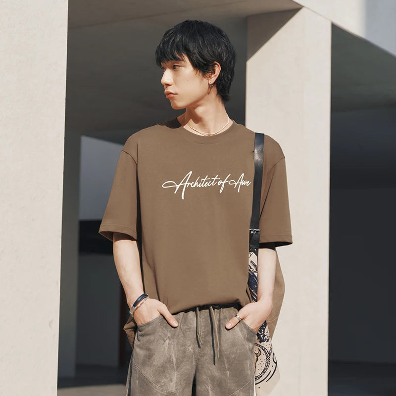 Semir Mens Tshirt 2026 Trendy Hand Drawn Letter Printed Knitted Loose Crew Neck Casual Fashion