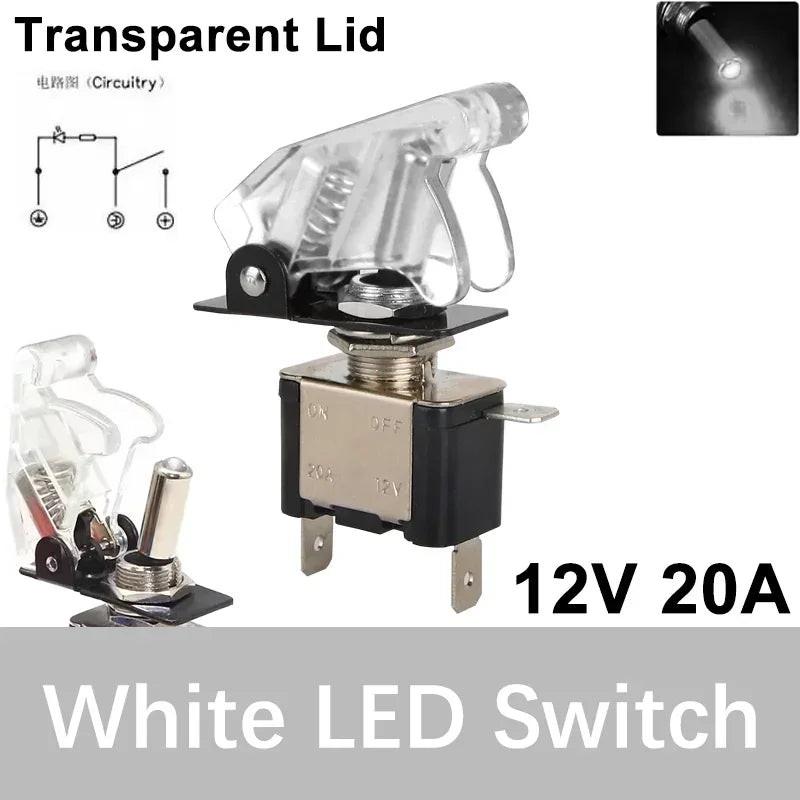 Auto Car Boat Truck Illuminated Led Toggle Switch With Safety Aircraft Flip Up Cover Guard 12V20A transparent