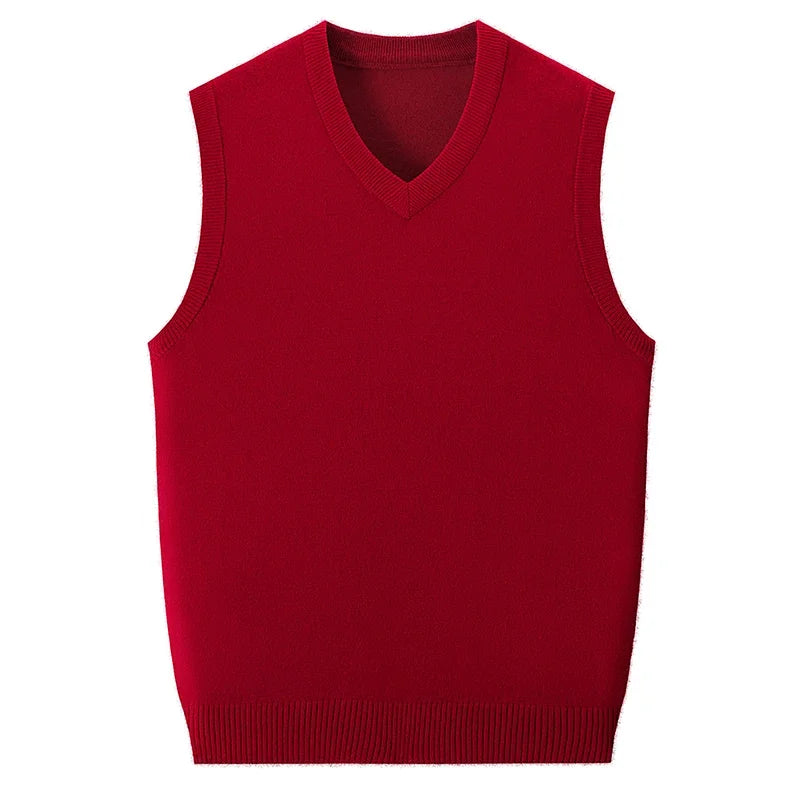 V Neck Sleeveless Wool Knit Vest For Men Soft Handfeel Knitwear Business Formal Sweater Tank Top Autumn Layering Clothes