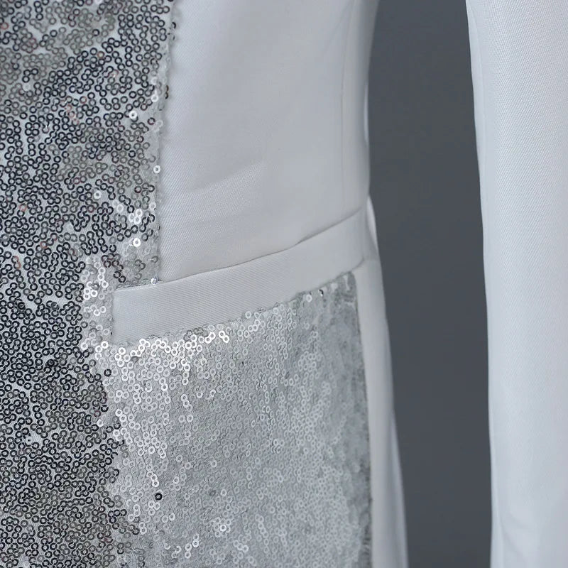 2027 New Men's Two-Piece Suit Set; The Jacket Features Circular Sequin Embellishments, Perfect for Nightclubs, Singers, Parties.