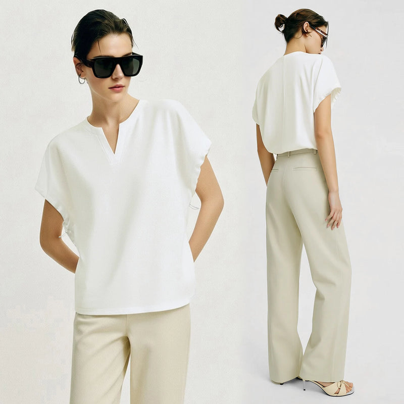 អាវយឺត Amii V-Neck សម្រាប់នារី រដូវក្តៅ ឆ្នាំ២០២៦ អាវយឺតដៃខ្លី Dolman ថ្មី ដែលអាចលៃតម្រូវបាន រលុង សម្រាប់នារី 12622182