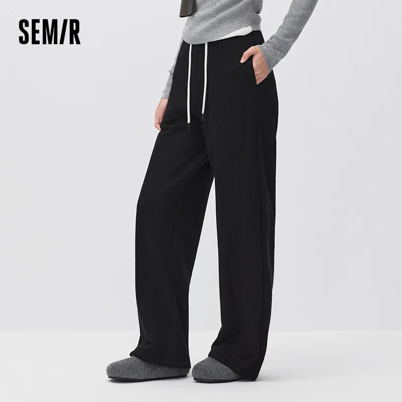 Semir Women Casual Pants Thermal Warmth Loose Fit Drawstring Curved Leg 2026 New Winter Daily Wear Urban Casual Style