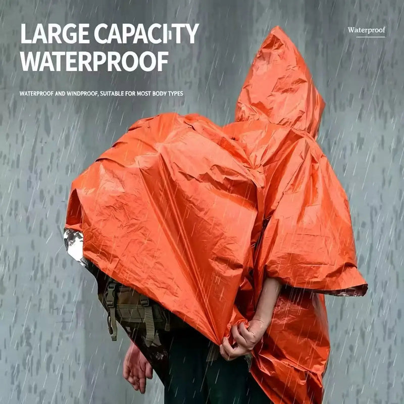 Long Thickened Emergency Rain Poncho Reflective Windproof Waterproof Portable Raincoat for Cycling Hiking Outdoor Camping