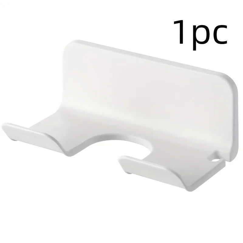 1pc Wall-Mounted Hair Dryer Organizer-Sleek White Plastic Corner Holder for Bathroom,Home,Space-Saving Design.Convenient storage