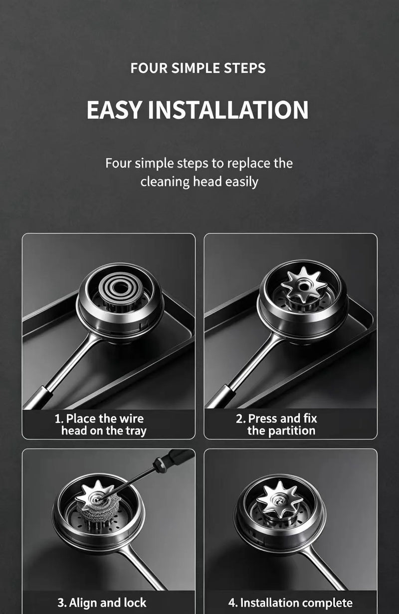 Kitchen Specific Cleaning and Scrubbing Tool for Pots and Bowls, Long Handled Steel Wire Ball Brush, Bowl Brush