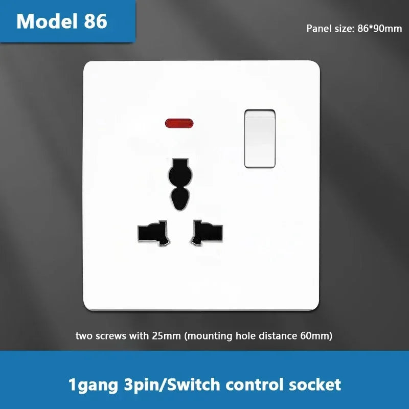 UK Standard Power Socket 13A Dual USB Plug Type-C Wall Outlet,1/2/3gang 2way Switch, White Universal 5pin Wall electrical socket