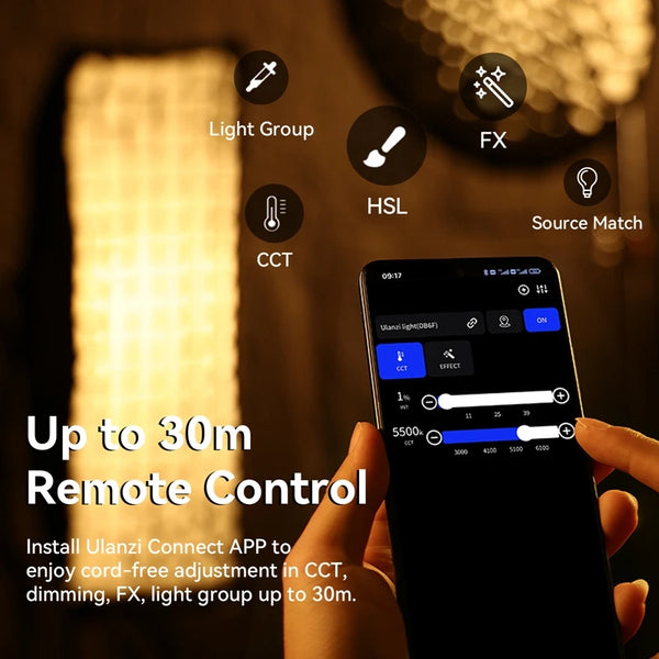 ភ្លើងវីដេអូ Ulanzi VL-120C 120W V-Mount RGB ពណ៌ពេញ COB បញ្ជាដោយឥតខ្សែ APP 2700K-6500K សម្រាប់ការថតវីដេអូក្នុងស្ទូឌីយោ