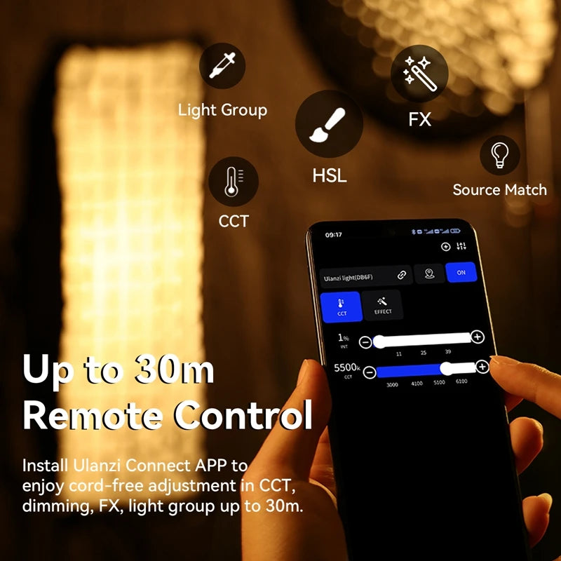ភ្លើងវីដេអូ Ulanzi VL-120C 120W V-Mount RGB ពណ៌ពេញ COB បញ្ជាដោយឥតខ្សែ APP 2700K-6500K សម្រាប់ការថតវីដេអូក្នុងស្ទូឌីយោ