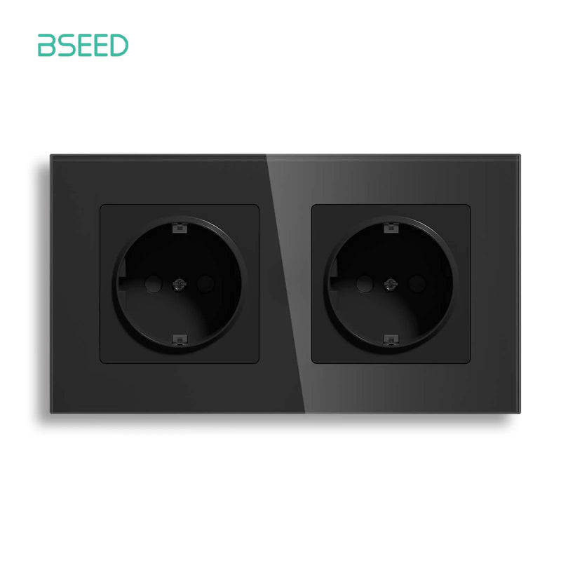 BSEED EU Power Socket Electrical Outlets Triple Power Plugs Crystal Glass Panel 16A European Standard Wall Socket 86*86mm