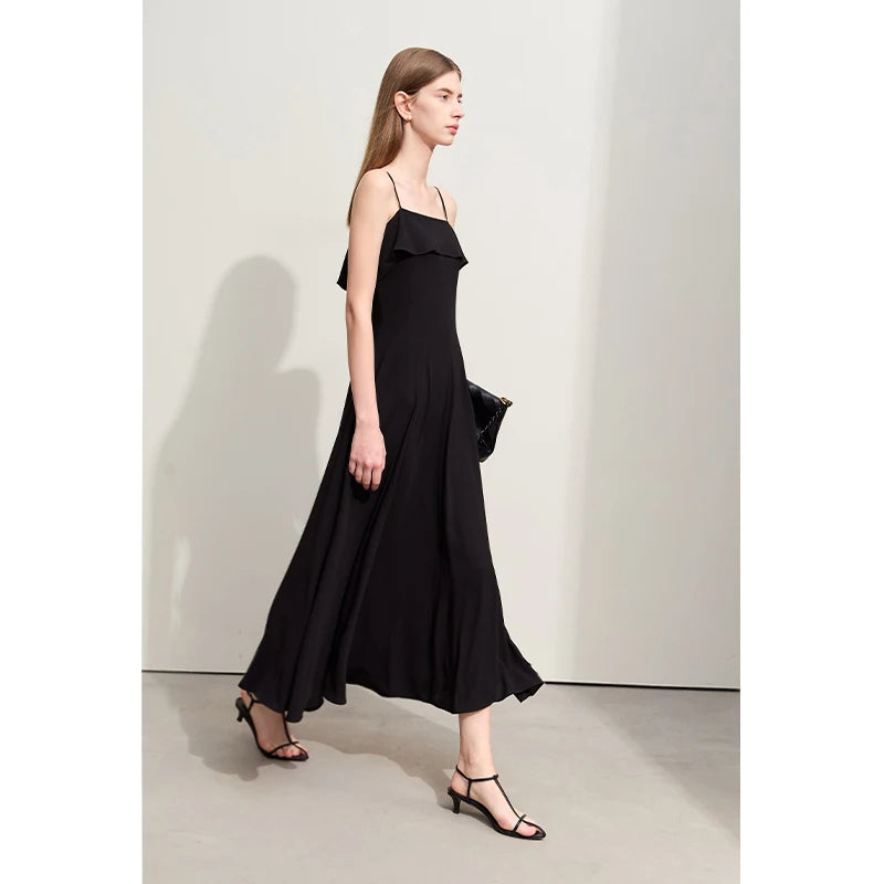 Amii Minimalism Dresses for Women 2026 Summer New Solid Long Large A-line Swing Thin Chiffon Halter Slim Trendy Dress 12442096