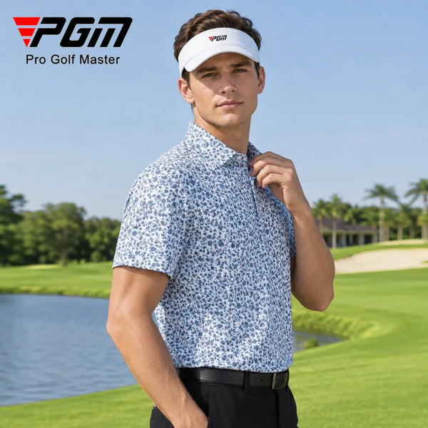 PGM Golf Men Summer Short Sleeve T-shirt Printed Soft Moisture Absorbing Quick Drying High Elasticity Sports Top YF912