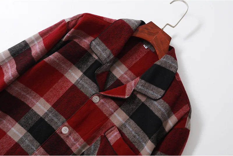Plaid Spring Autumn Women's Cotton Pajamas Casual Men Sleepwear Pijamas Long Sleeved Trousers Set Couple's Warm Home Clothes