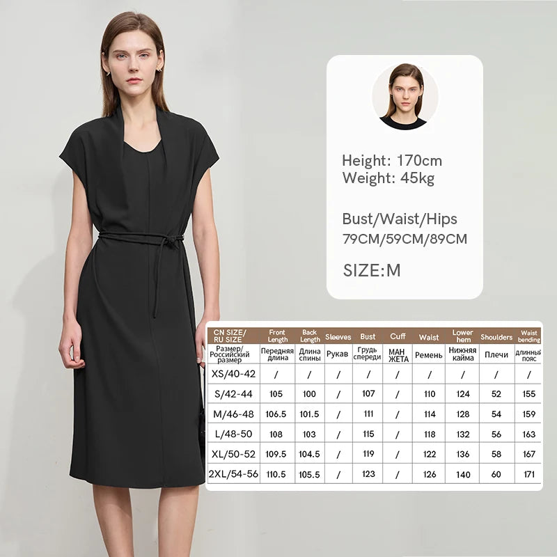 រ៉ូប AMII Minimalist Office Lady រាងផ្នត់ រដូវក្តៅ ឆ្នាំ២០២៥ ចង្កេះរលុង អាវក្រណាត់ Chiffon សម្រាប់នារី ដៃអាវធម្មតា ពណ៌ស រ៉ូប Midi 12522140