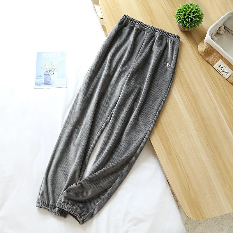 ខោក្តៅក្រាស់ Island Velvet Pajamas Women's Flannel Sleepwear Pant រដូវស្លឹកឈើជ្រុះ និងរដូវរងា Nightwear Pijama Sleeping Pants