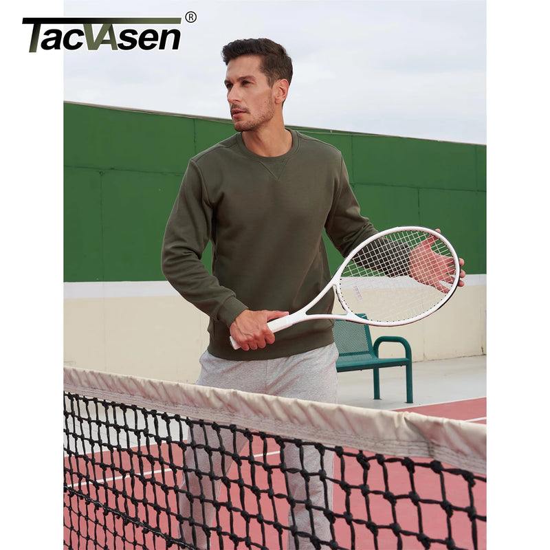 TACVASEN Winter Fleece Crewneck Sweatshirt Mens Warm Midweight Casual Long Sleeve Pullover Pocket Sports Sweatshirt Basic Tops