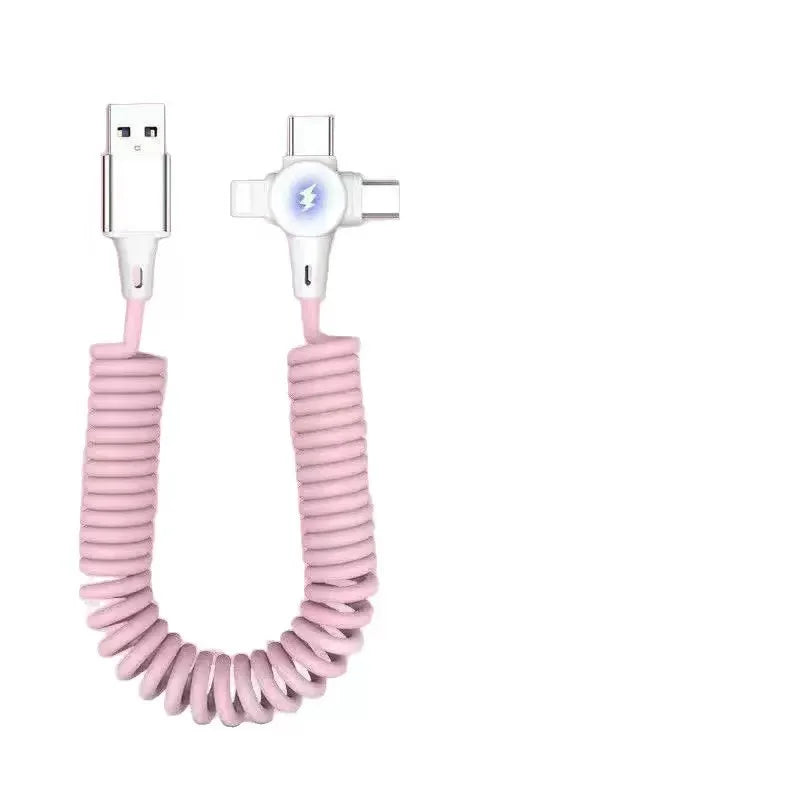 4 IN 1 Retractable Spring Charging Cable 65W PD Fast Charge Multi‑Connector Phone USB Cable