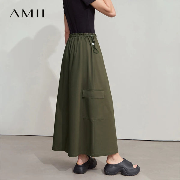 AMII សំពត់ខ្លីរលុងសម្រាប់រដូវក្តៅឆ្នាំ ២០២៦ អាវទ្រនាប់ពណ៌បៃតងខ្ចីសម្រាប់នារី ស្ព័ត អូក ខ្សែចង 12542200