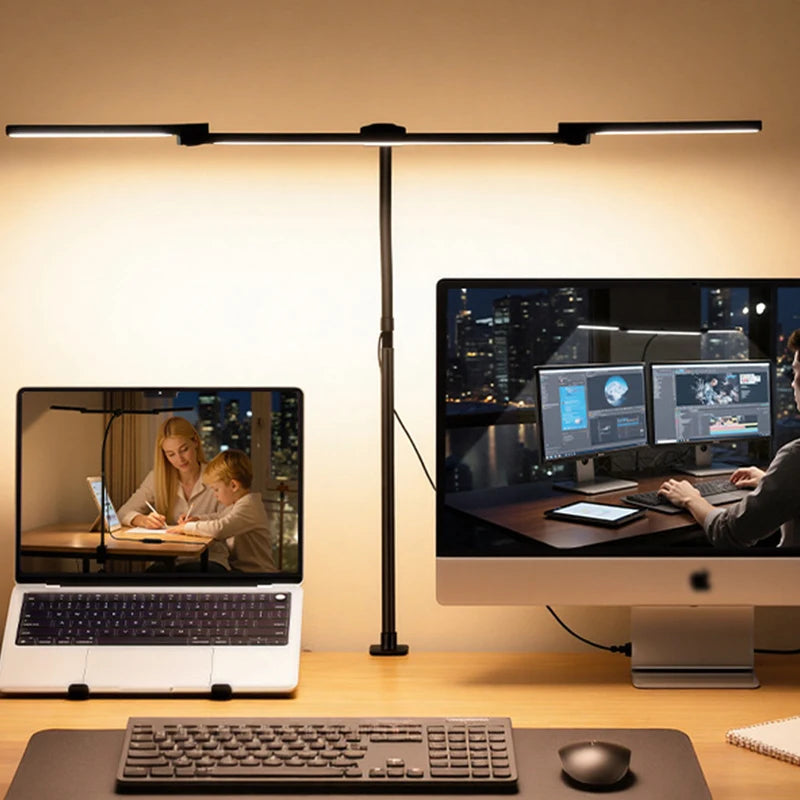 ចង្កៀងតុក្បាលបី ចង្កៀង LED ក្លីបភ្ជាប់ ចង្កៀងអេក្រង់កុំព្យូទ័រ ចង្កៀងសិស្ស ចង្កៀងសិក្សាអាចលៃតម្រូវបាន 270° សម្រាប់ការអាន ការសិក្សា