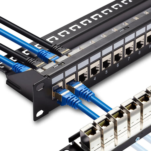 ZoeRax 24 Port RJ45 Patch Panel Cat6 Feed Through, Coupler Network Patch Panel 19 Inch, Inline Keystone Ethernet Patch Panel