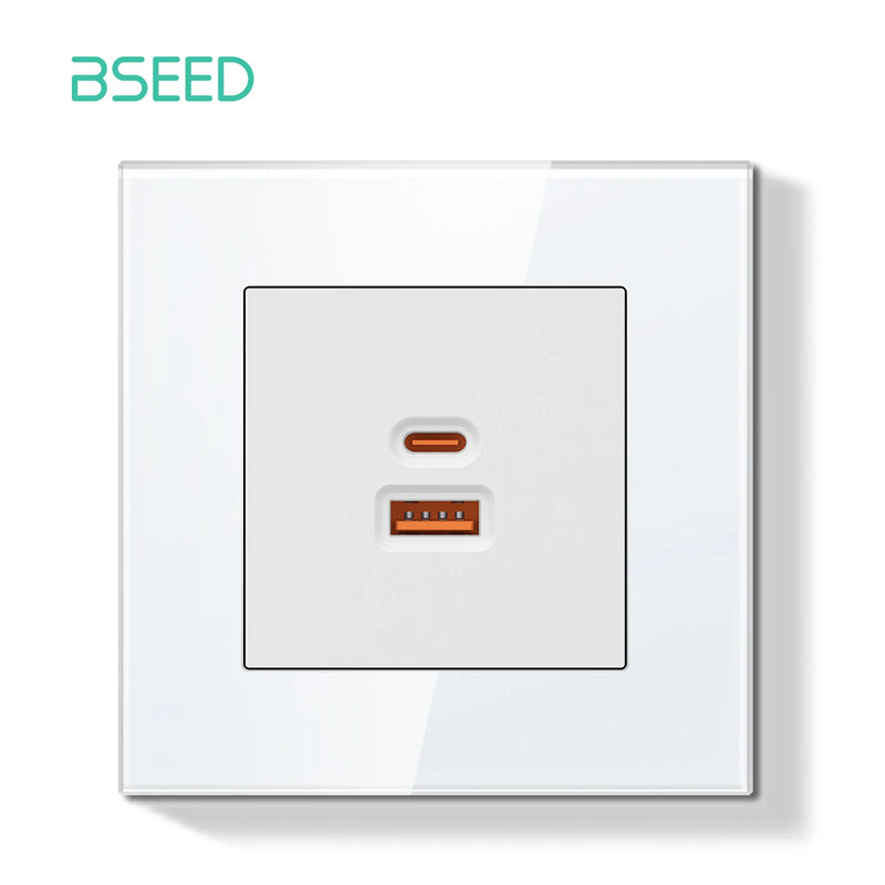 BSEED E Series Mechanical Button Switch 1/2Gang Light Switch Wall EU Socket ST TV Socket Glass Panel Switch With LED Indicator