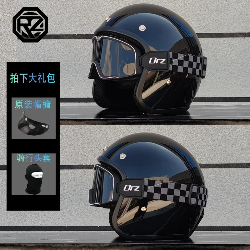 ORZ motorcycle retro helmet 3/4 motorcycle half helmet suitable for both men and women, lightweight small helmet body capacete