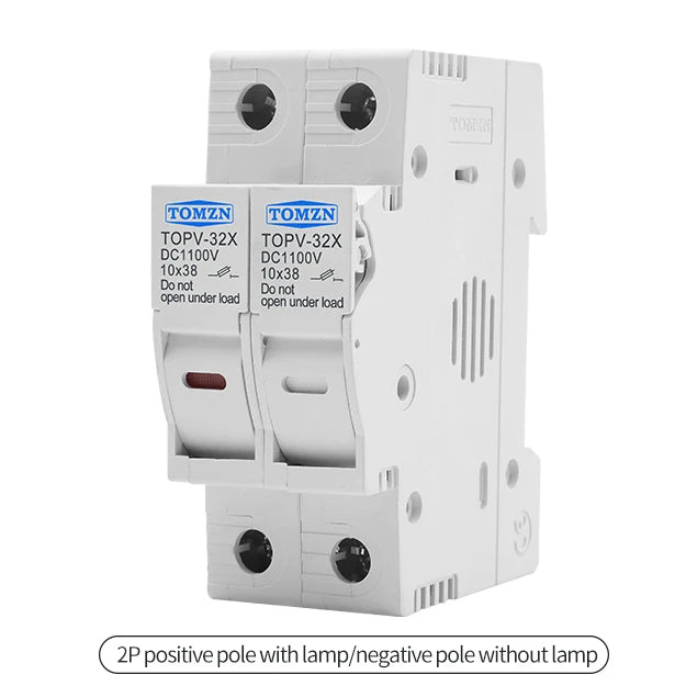 TOMZN 1P 2P 3P 4P 1100V DC Fuse Holder 10*38mm High Voltage PV TOPV-32X Base Photovoltaic System Protection Protector GPV NEW